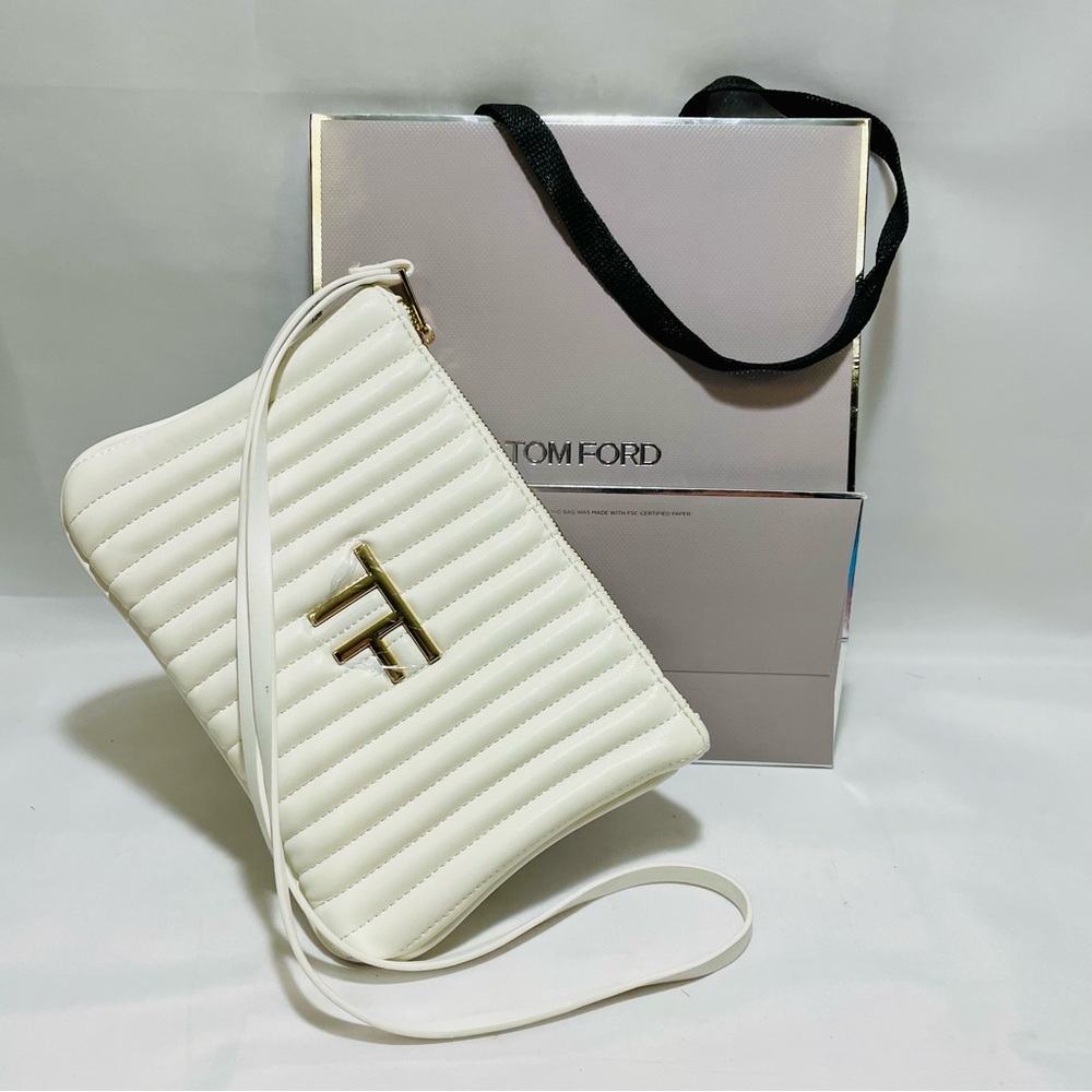 Tom Ford Beauty White Quilted Wristlet/Clutch &Shopping Bag, NWOT